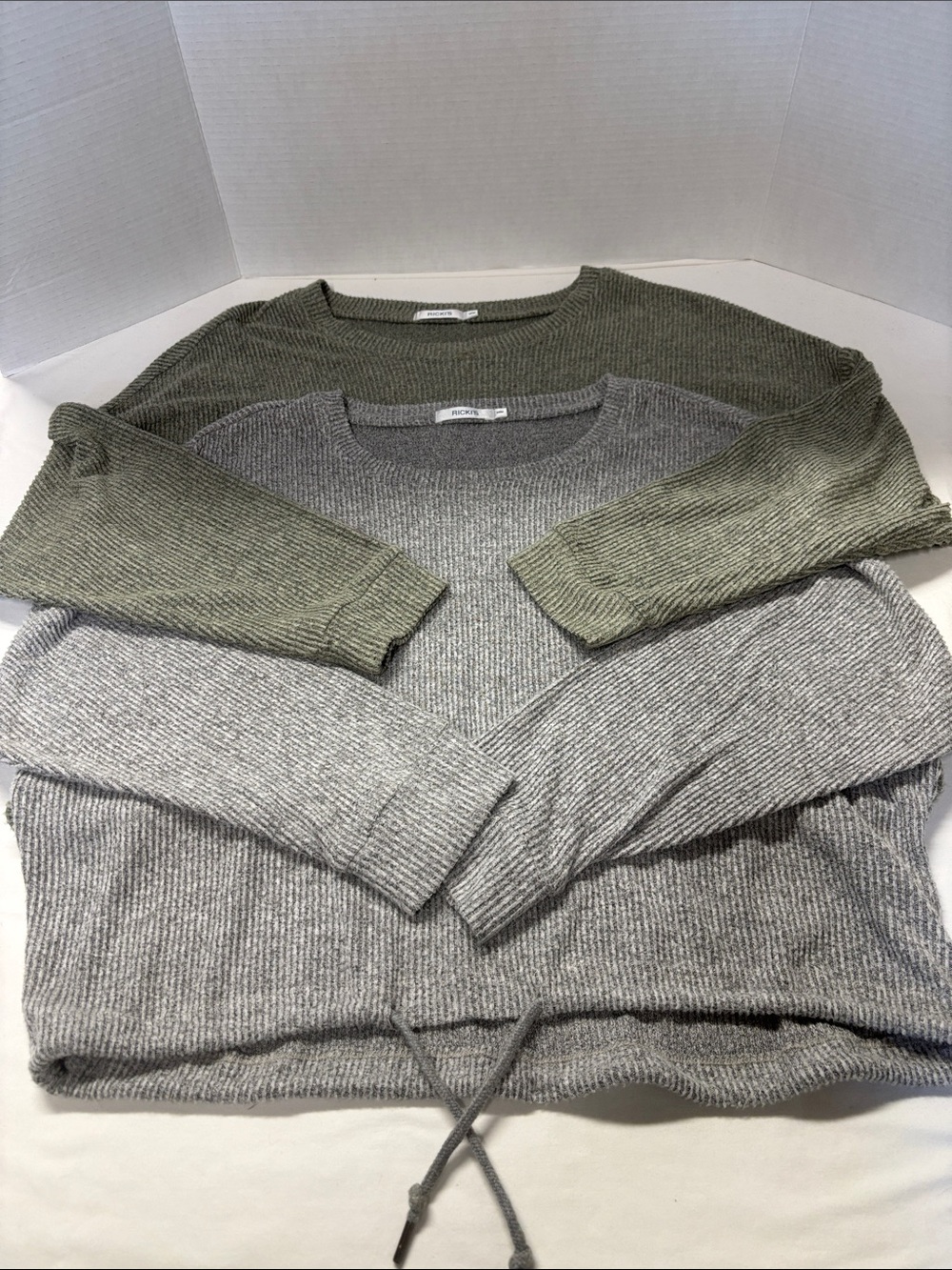 Lot of 2. Ricki's Olive and Gray Cosy Ribbed Long Sleeve Sweater